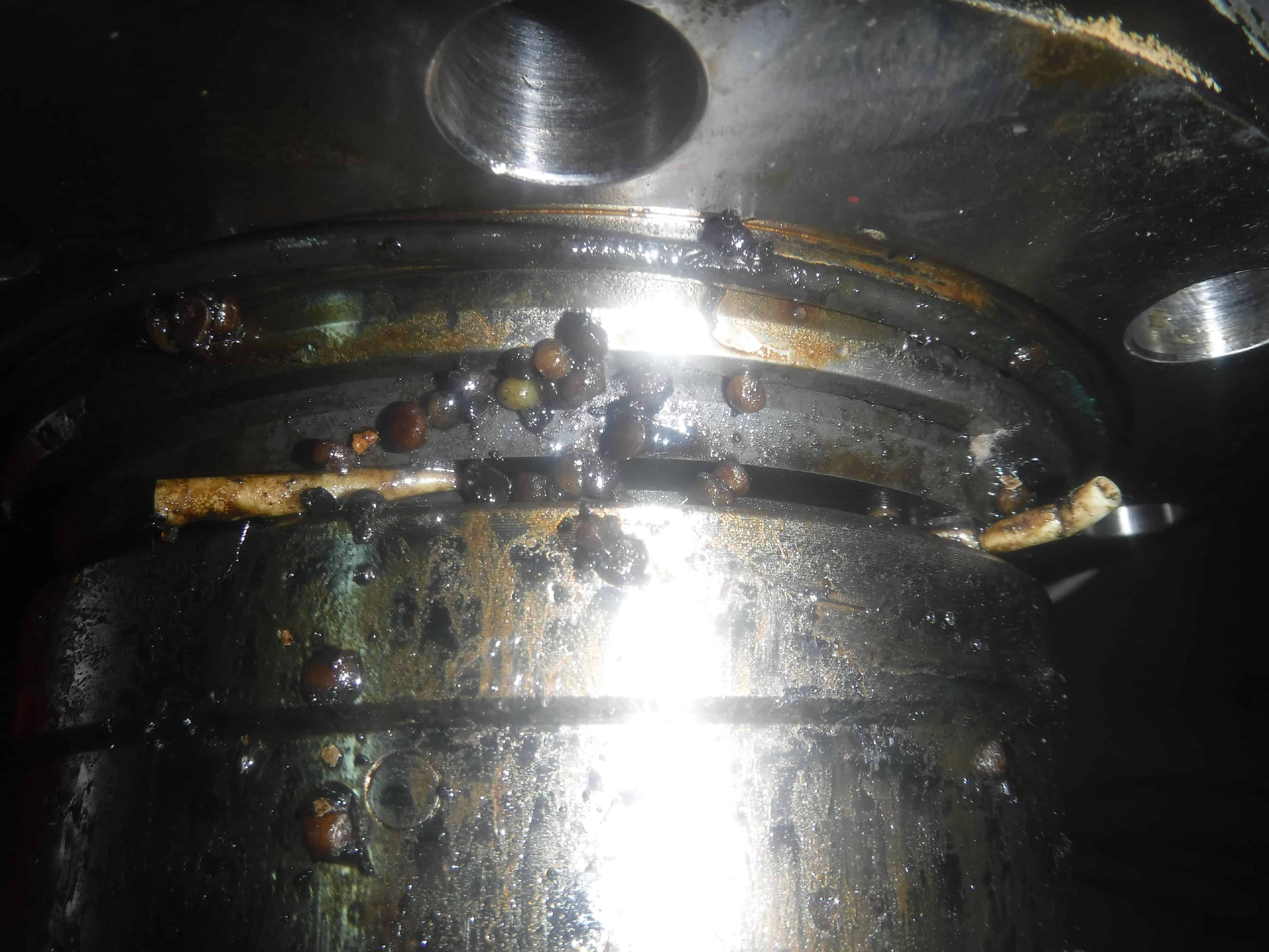 A mechanical seal support failure picture showing a seal clogged with solid material
